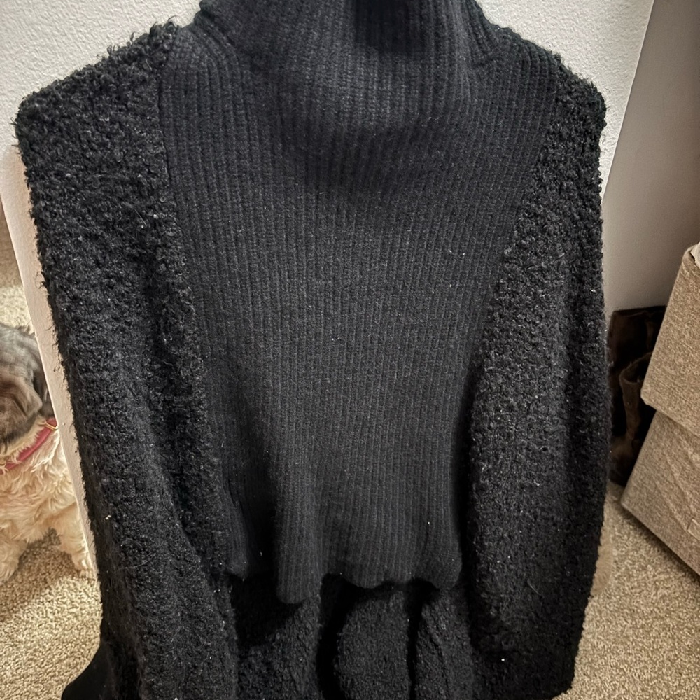 BCBGMaxAzria Black Mixed-Knit Turtleneck Sweater